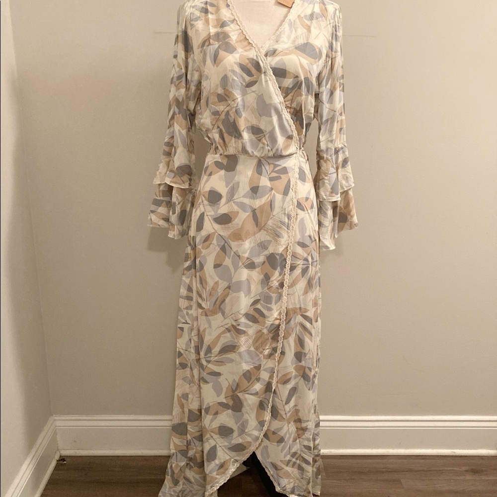 Surf Gypsy Neutral Leaf Print Duster/Coverup